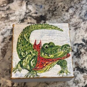 Hand-Painted Alligator Canvas Art with Red Bandana